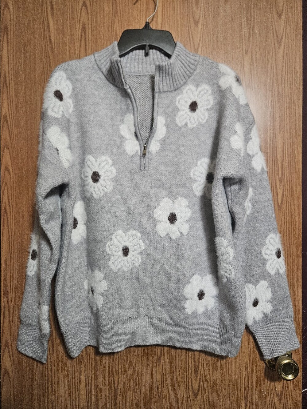 Floral Quarter Zip Pullover Super Soft Botanical Print Gray Size Large!